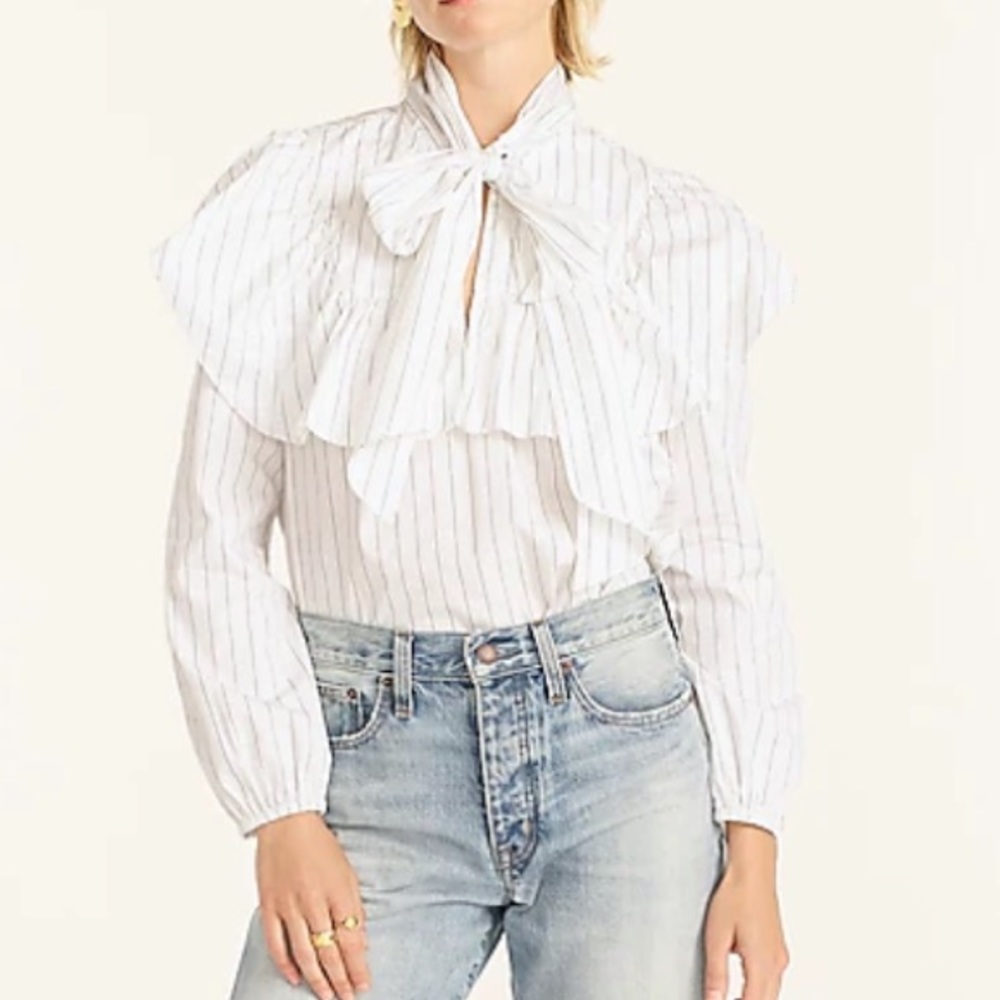 Thomas Mason® for J.Crew cotton tie-neck shirt in stripe